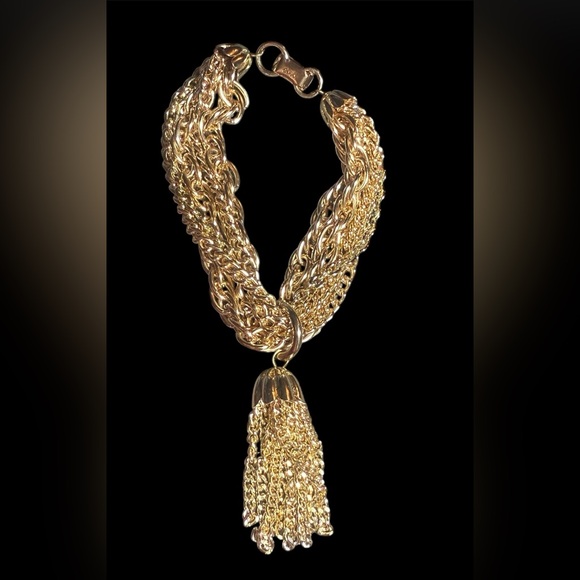 Coro Jewelry - Coro vintage multi strand‎ Gold Chain Bracelet with Tassel unique art to wear